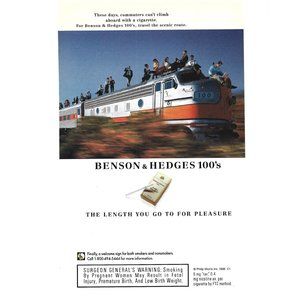 Benson & Hedges 100 Cigarette AD All Aboard Train 1990s  Vintage Print Ad
